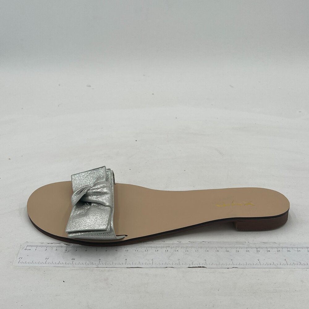 XYD Silver Cute Bows Slippers Slide Sandals Slip On Clogs Mules Open Toe Flats